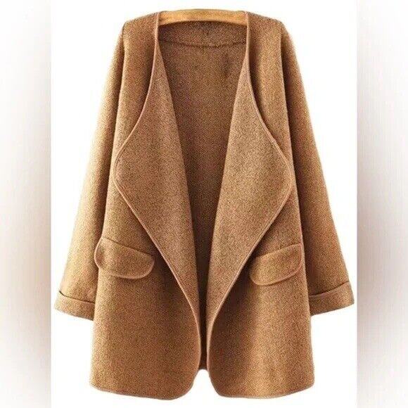 GOODNIGHT MACAROON Sweater Tami Marl Knit Wrapped Open Cardigan Brown One Size - Picture 1 of 15